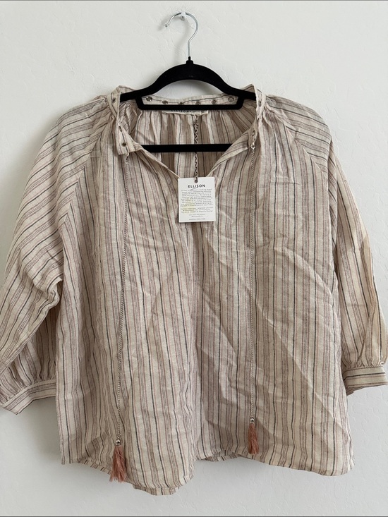 Ellison Tops - Ellison Neutral Striped Tie-Neck Blouse Sz S